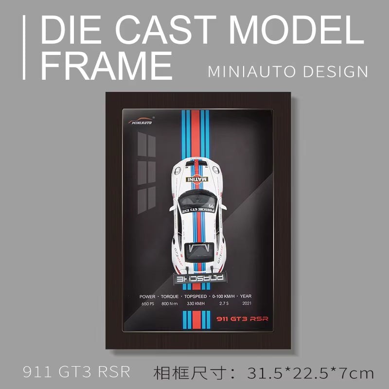 3D Wooden Photo Frame with 1/32 Diecast Metal Miniature Toy Car, 12 Inches Wall Decoration Suitable for Modern Style Living Room