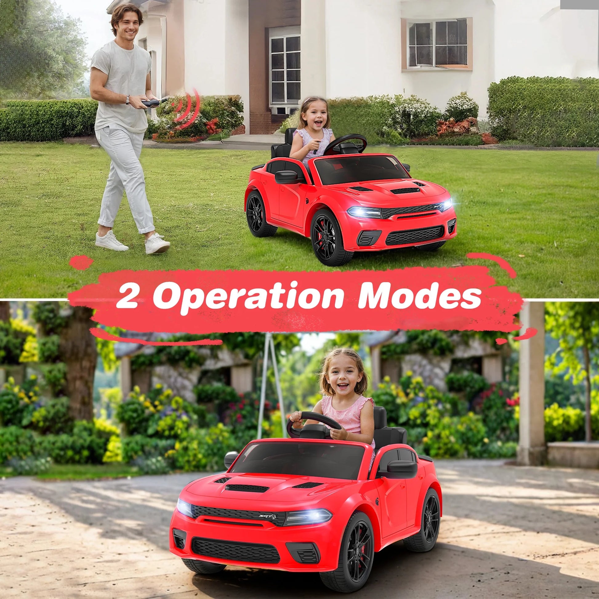 Dodge Electric Ride on Cars for Kids, 12V Licensed Dodge Charger SRT Hellcat Powered Ride on Toys with Parent Remote Control, Electric Car for Girls Boys 3-5 W/Music Player/Led Lights, Red