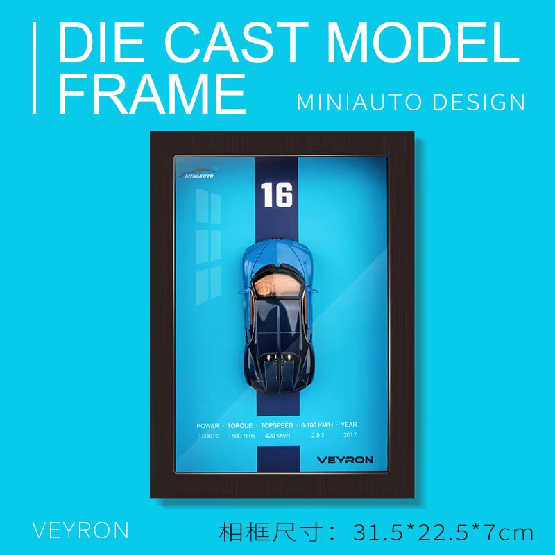 3D Wooden Photo Frame with 1/32 Diecast Metal Miniature Toy Car, 12 Inches Wall Decoration Suitable for Modern Style Living Room