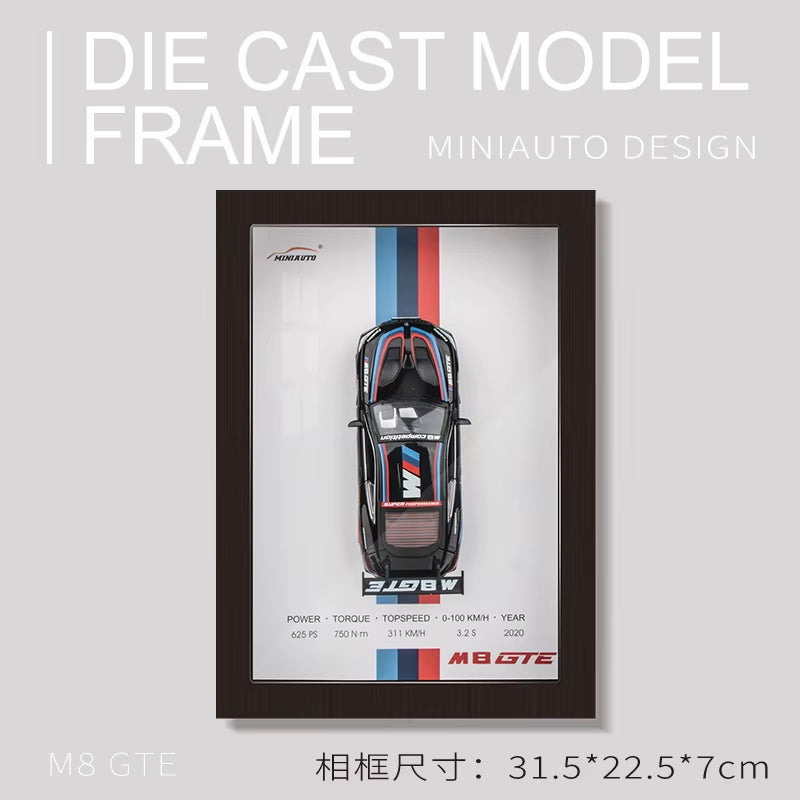 3D Wooden Photo Frame with 1/32 Diecast Metal Miniature Toy Car, 12 Inches Wall Decoration Suitable for Modern Style Living Room