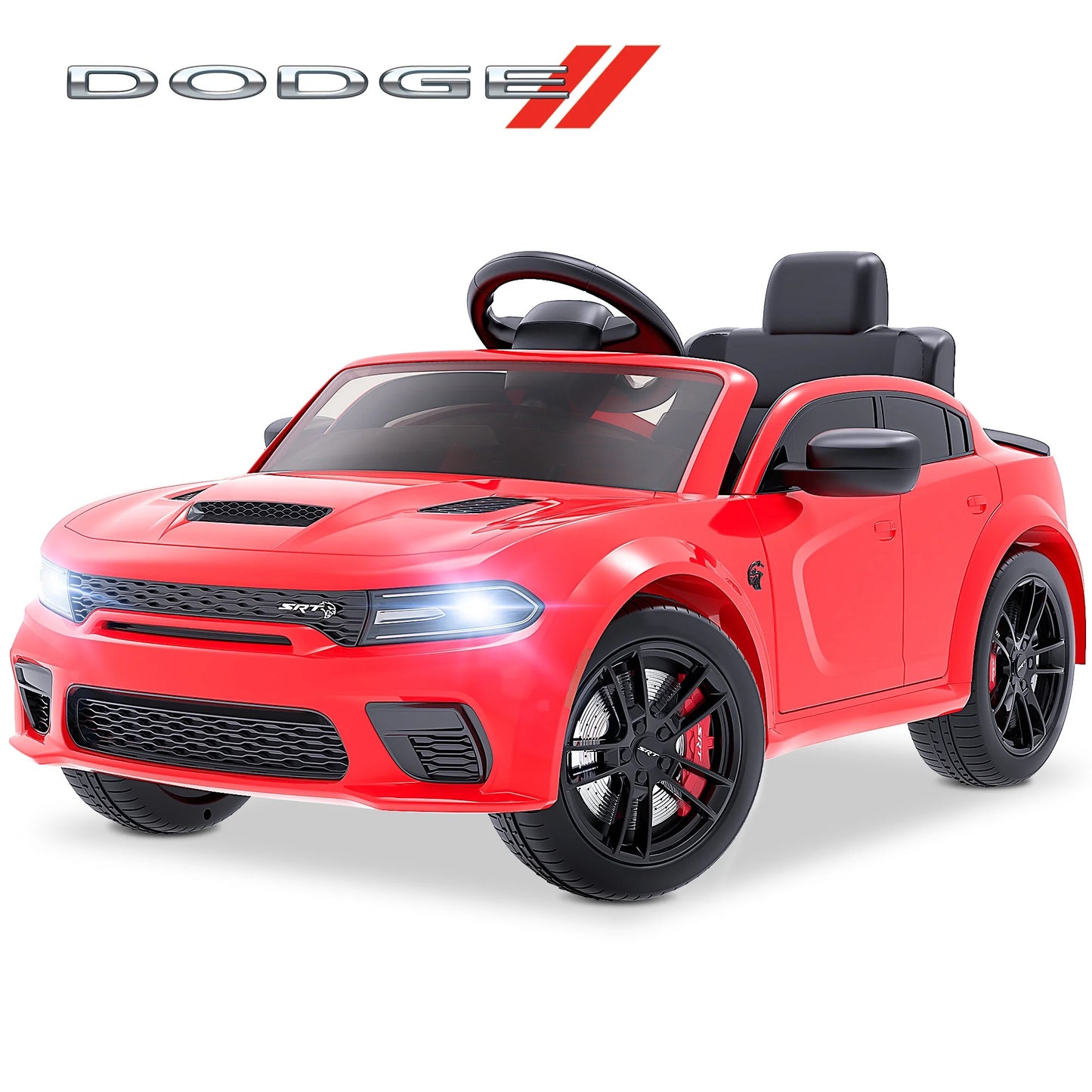 Dodge Electric Ride on Cars for Kids, 12V Licensed Dodge Charger SRT Hellcat Powered Ride on Toys with Parent Remote Control, Electric Car for Girls Boys 3-5 W/Music Player/Led Lights, Red